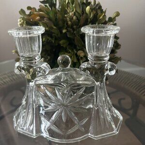 Anchor Hocking EAPC Star of David Double Tappered Candle Holder 1960s